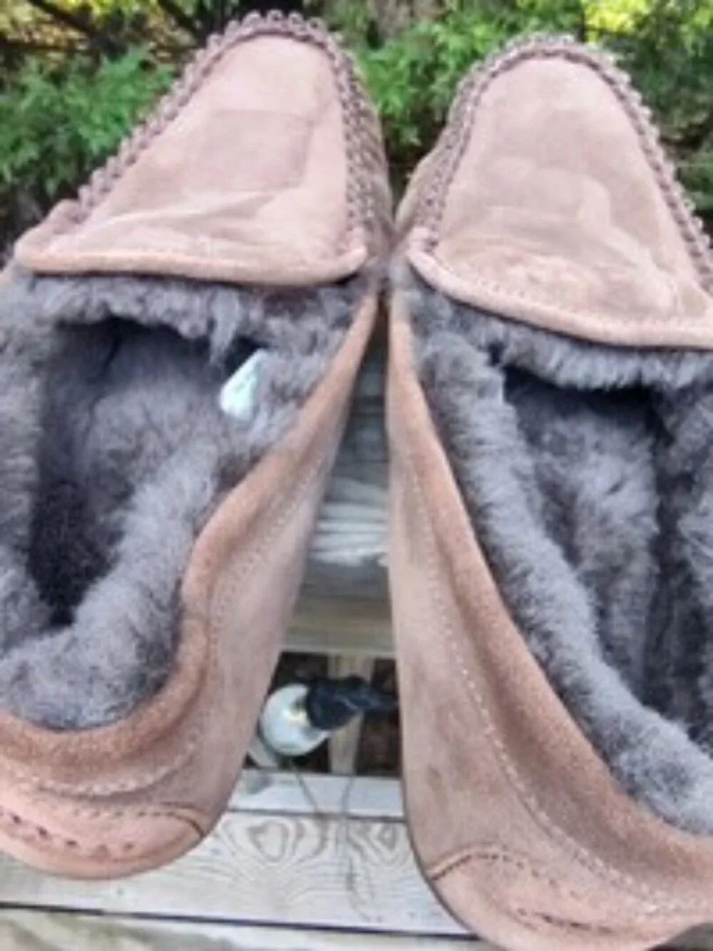 LL BEAN Wicked Good Moccasins Men's 11 Brown Suede Shearling Slippers 296508